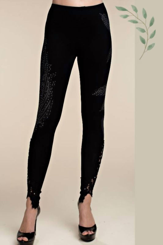 Vocal Apparel - Vocal Leaf Print Rhinestone Leggings