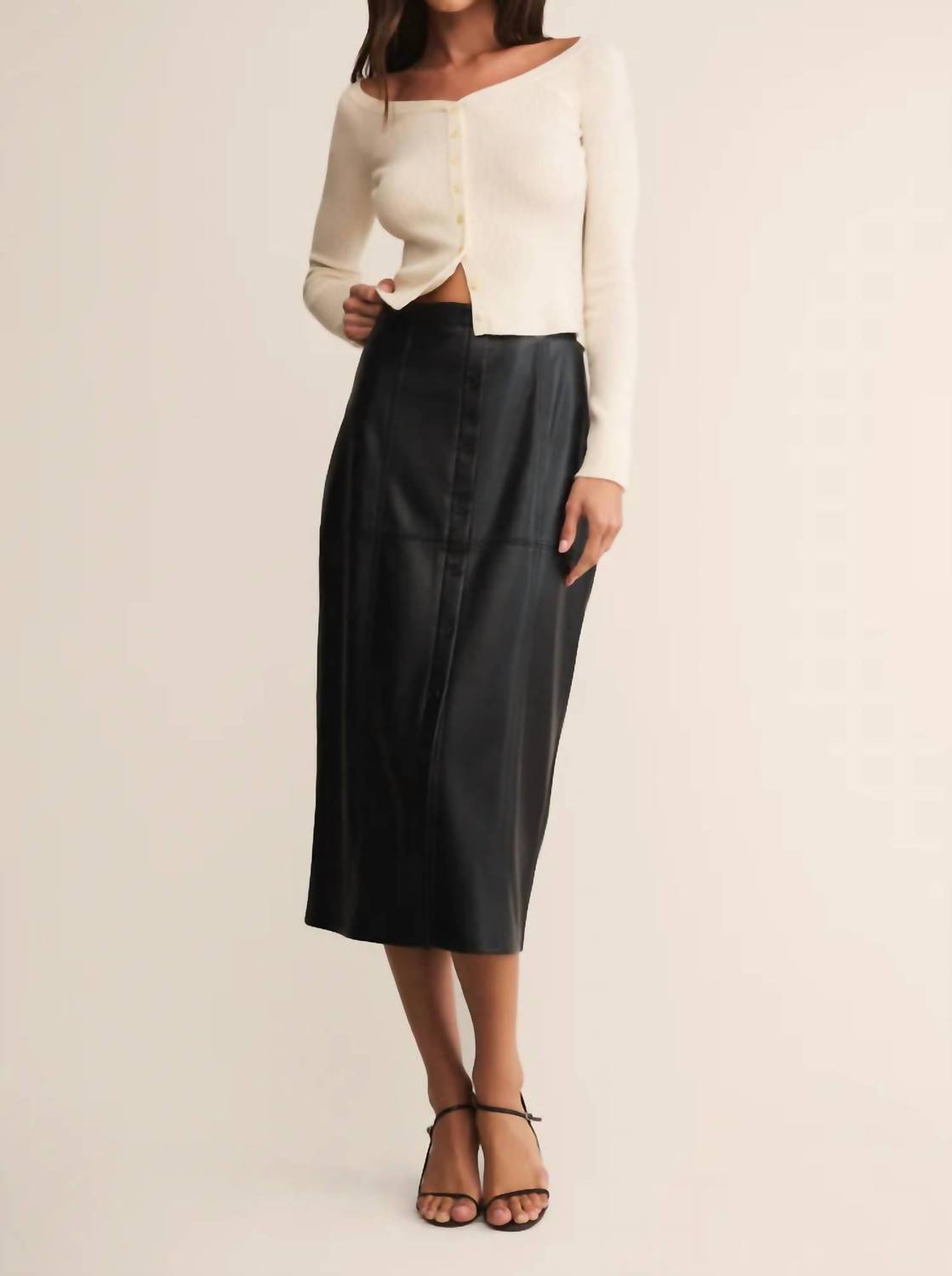 Z Supply Women's Reine Faux Leather Midi Skirt in black - women's skirt