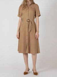 Dex Clothing Belted Utility Midi Dress in cafe au lait - women's dress