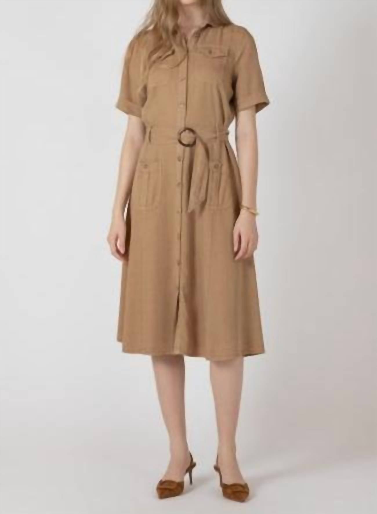 Dex Clothing Belted Utility Midi Dress in cafe au lait - women's dress