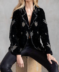LOVESTITCH Beaded Velvet Blazer in black - women's jacket