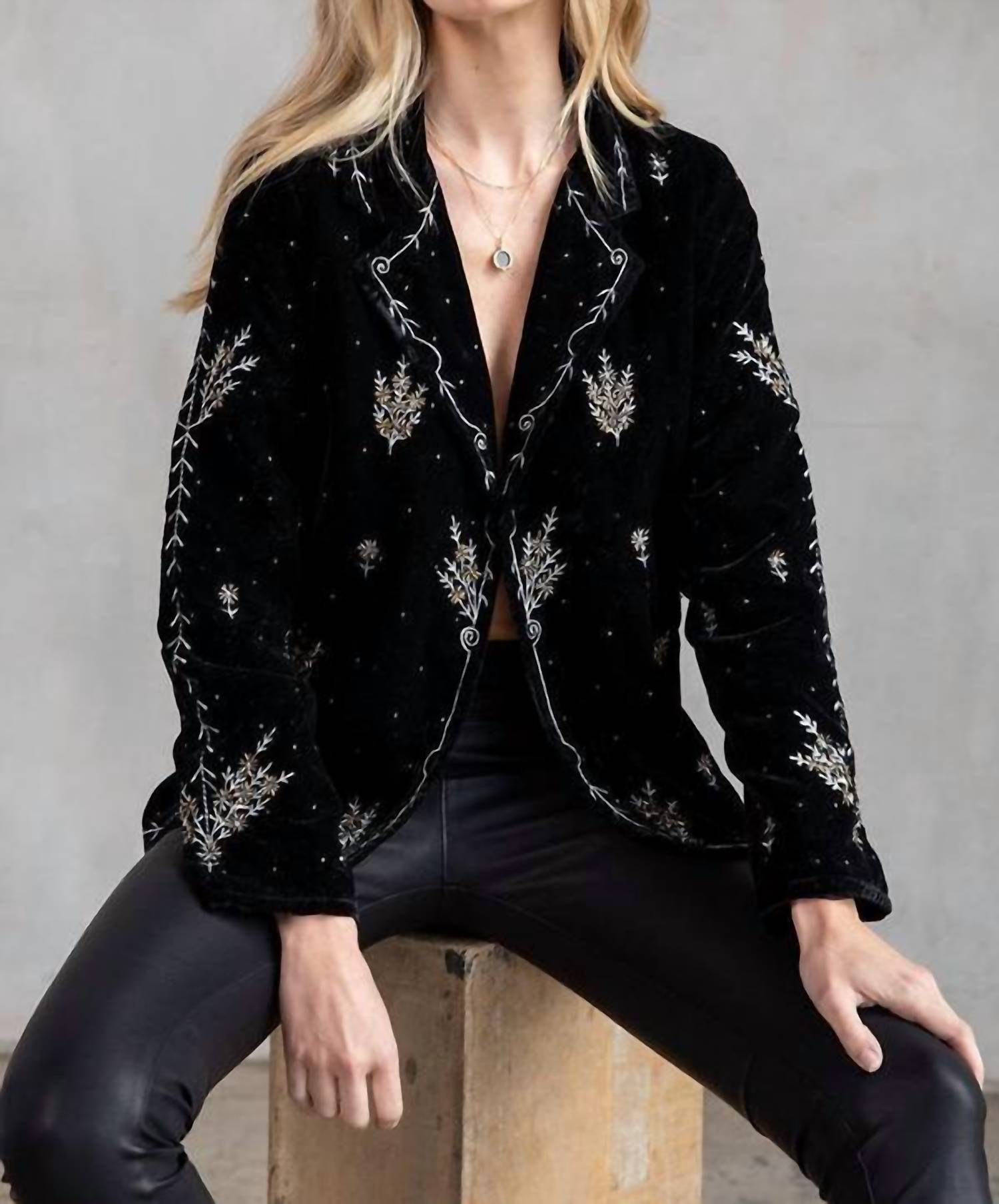 LOVESTITCH Beaded Velvet Blazer in black - women's jacket