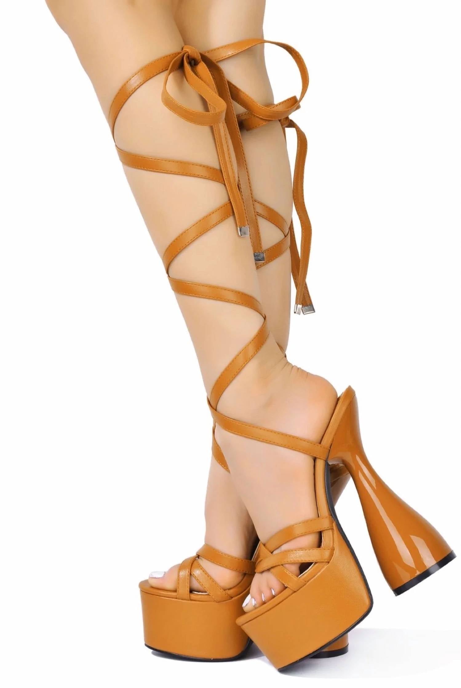 Cape Robbin - Women's Julee Tie Up Platform Thick Heel