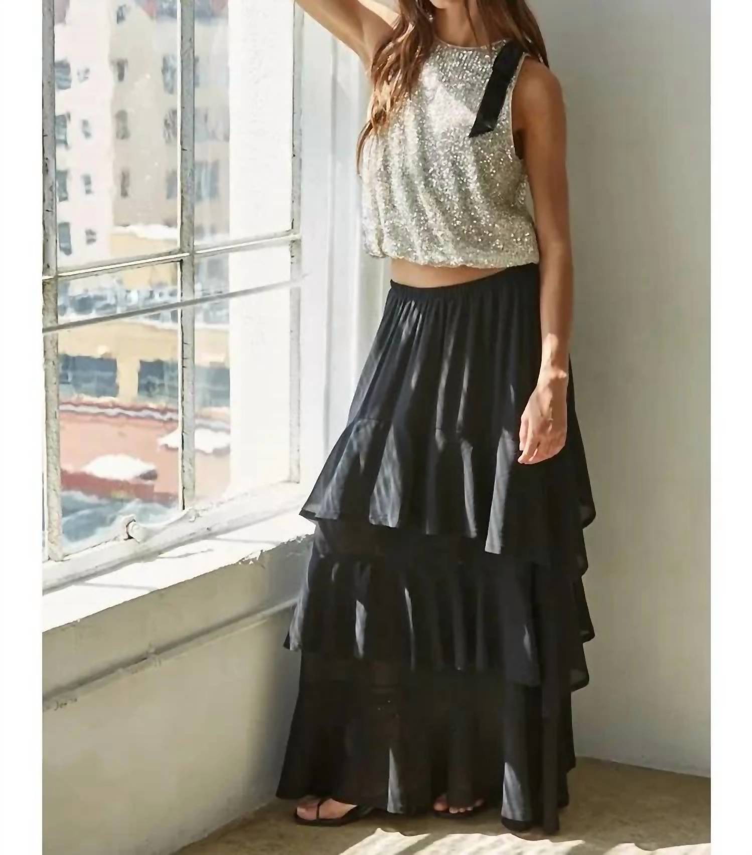 By Together - Sequin Sleeveless Crop Top With Bow