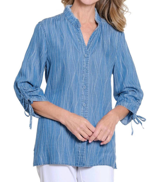 Multiples - PRINTED WOVEN SHIRT WITH DRAWSTRING SLEEVES