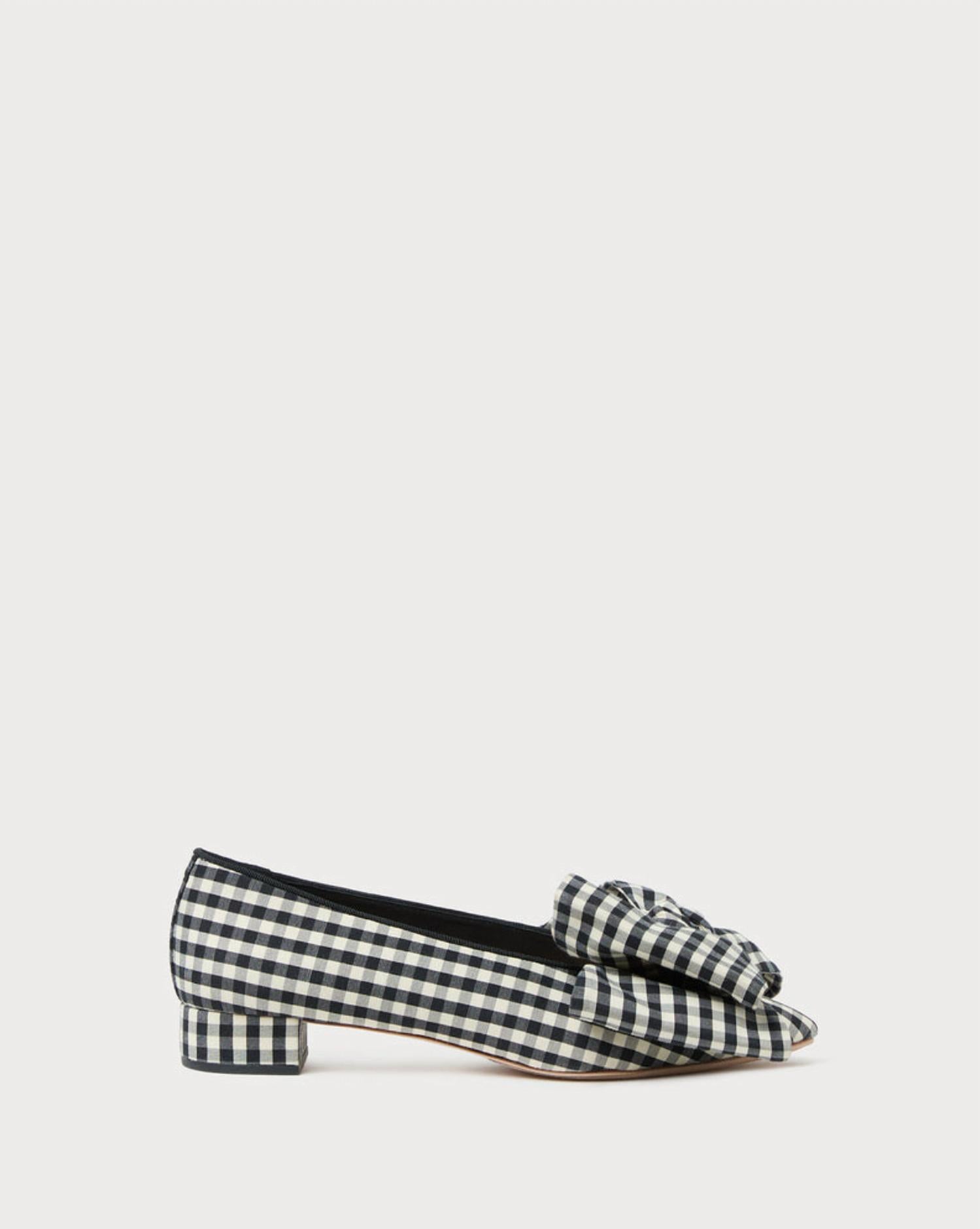 Loeffler Randall Women's Noa Bow Shoes in black white gingham - women's flats