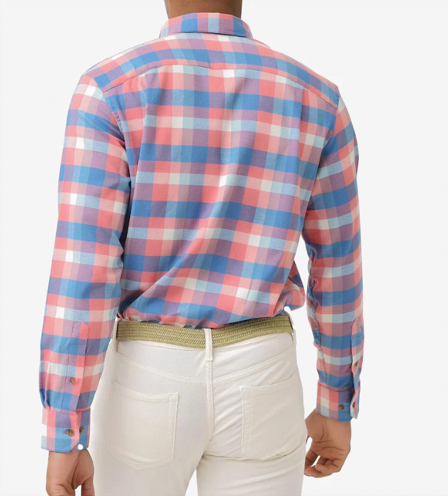 SOUTHERN TIDE Radcliffe Plaid Intercoastal Flannel Sport Shirt in rouge red - men's long sleeve top - detail view