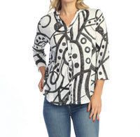 Jess & Jane - Split Neck Button Front Shirt