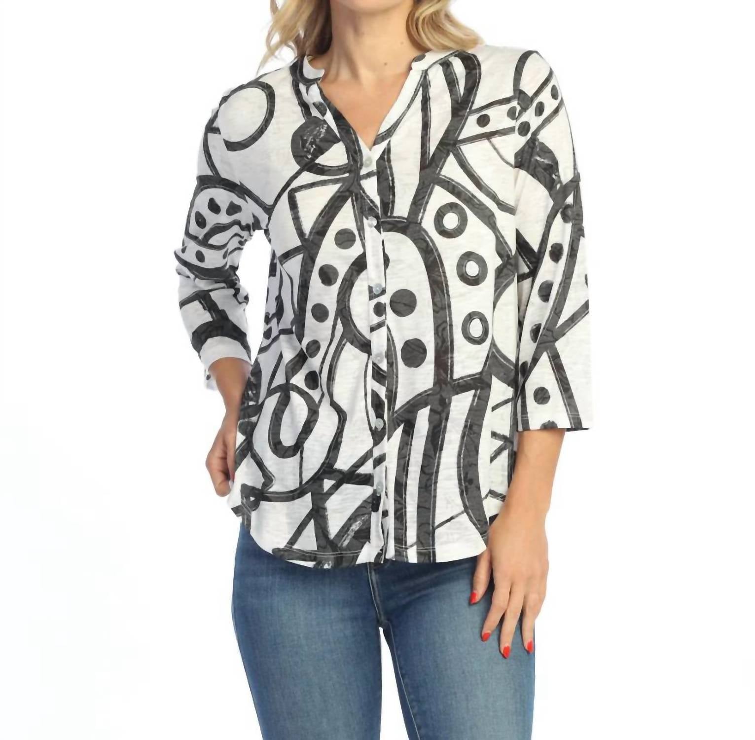 Jess & Jane - Split Neck Button Front Shirt