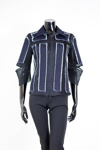 Samuel Dong Women's Fishnet Crop Jacket in blue denim - women's jacket