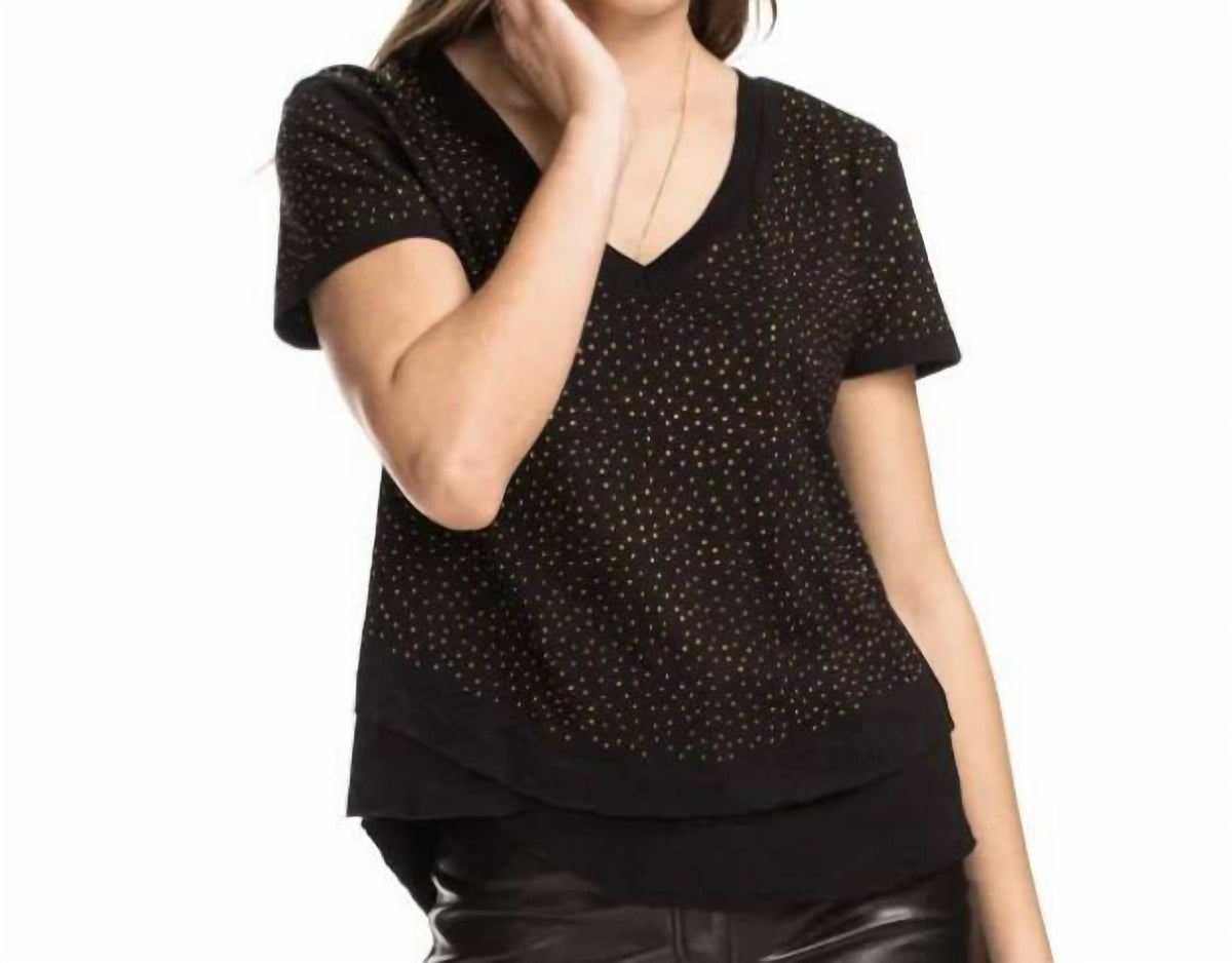 Chrldr - All Over Studs Mock Layer V-Neck T-Shirt
