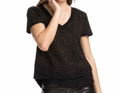 Chrldr - All Over Studs Mock Layer V-Neck T-Shirt