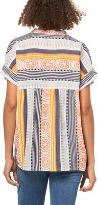 Tru Luxe - Stripe Henley Popover Top