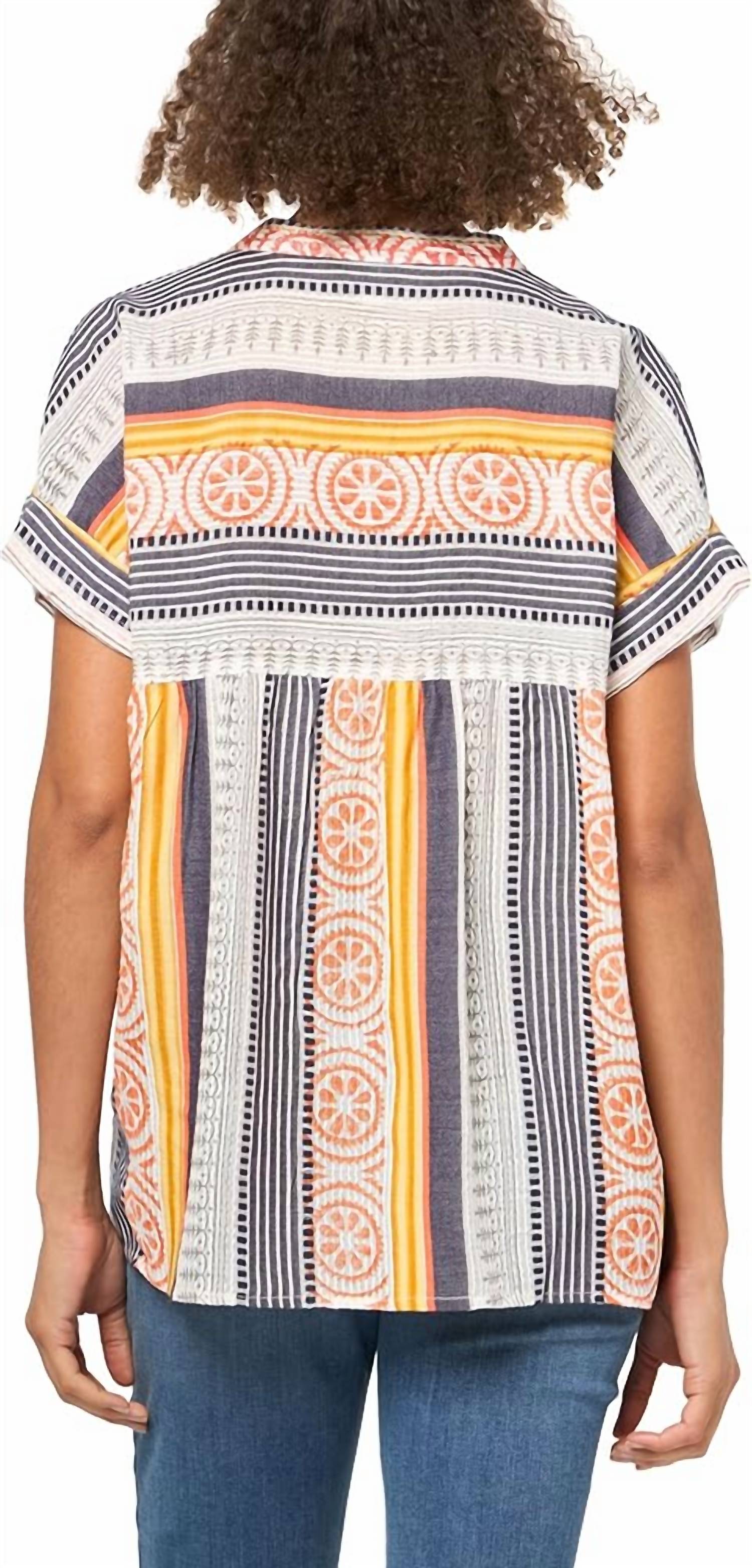 Tru Luxe - Stripe Henley Popover Top