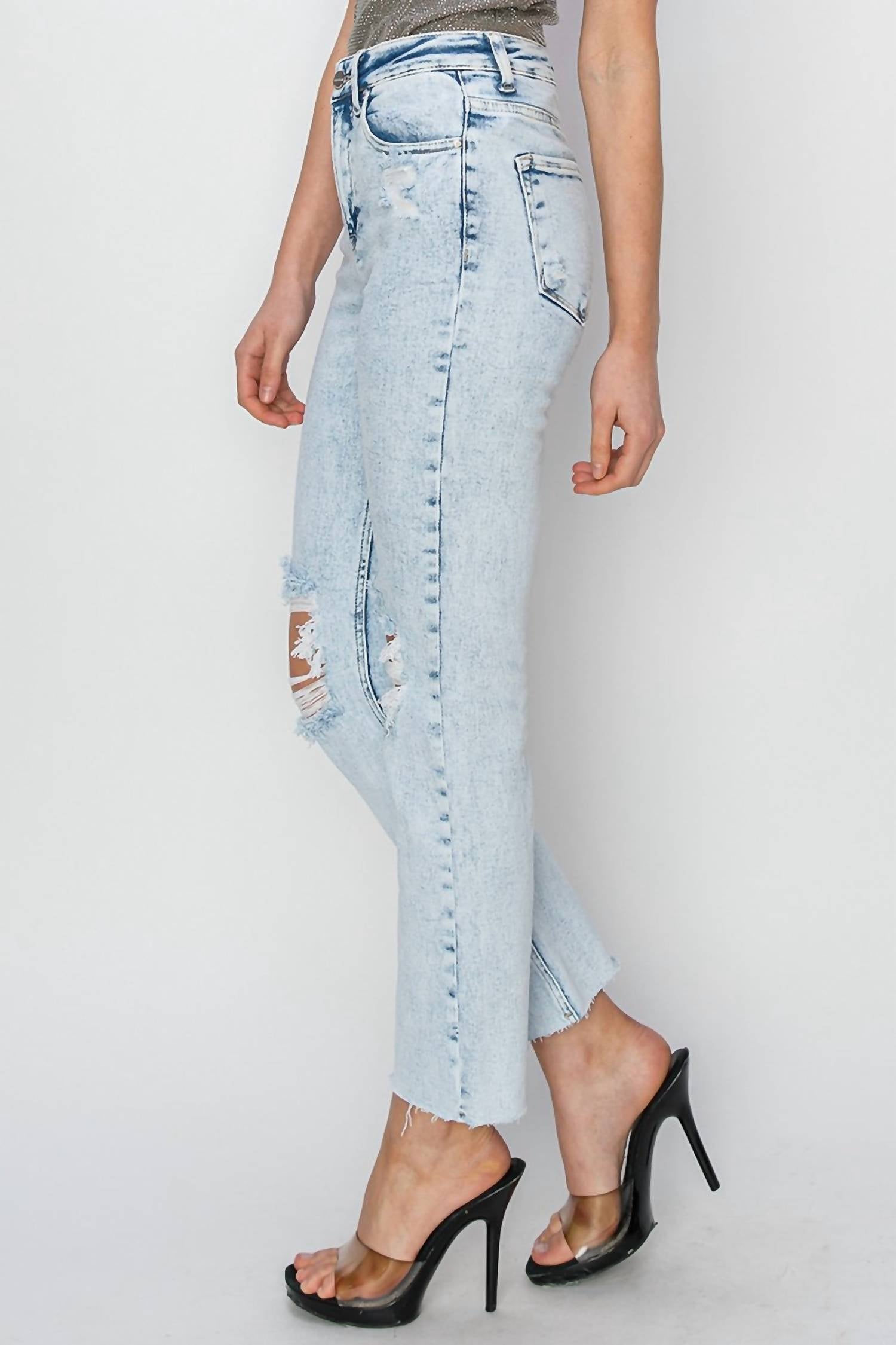 Risen - High Rise Knee Distressed Ankle Jeans