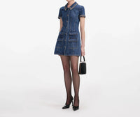 Self-Portrait - Denim Crystal Trim Collared Mini Dress