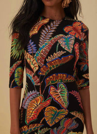 Farm Rio - Cool Foliage Jersey Half Sleeve Midi Dress