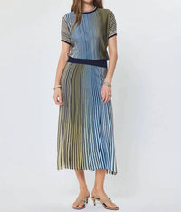 Current Air - Striped Dolman Sleeve Sweater And Midi Skirt Set