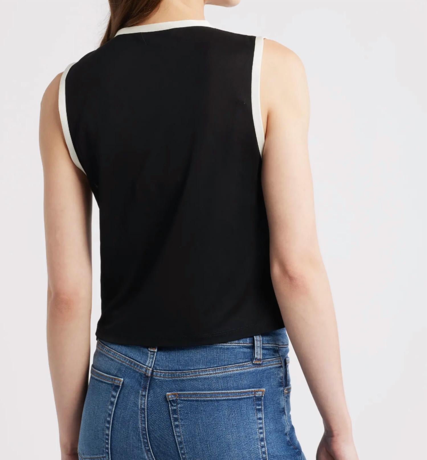 FRAME Keyhole Tie Tank Top in black - women's tank top - detail view