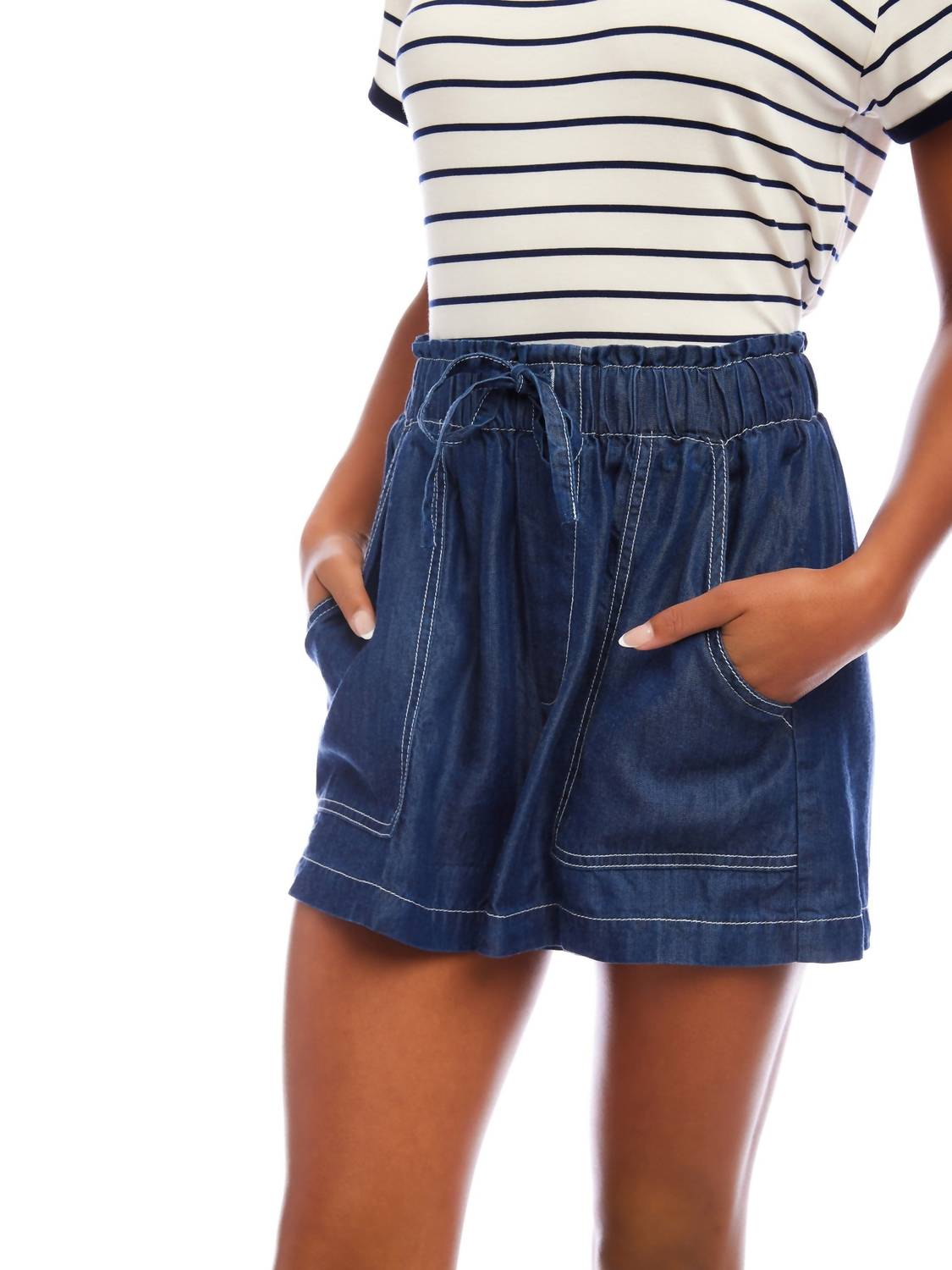 Fifteen Twenty Carreen Washed Down Tencel Patch Pocket Shorts in indigo - women's shorts