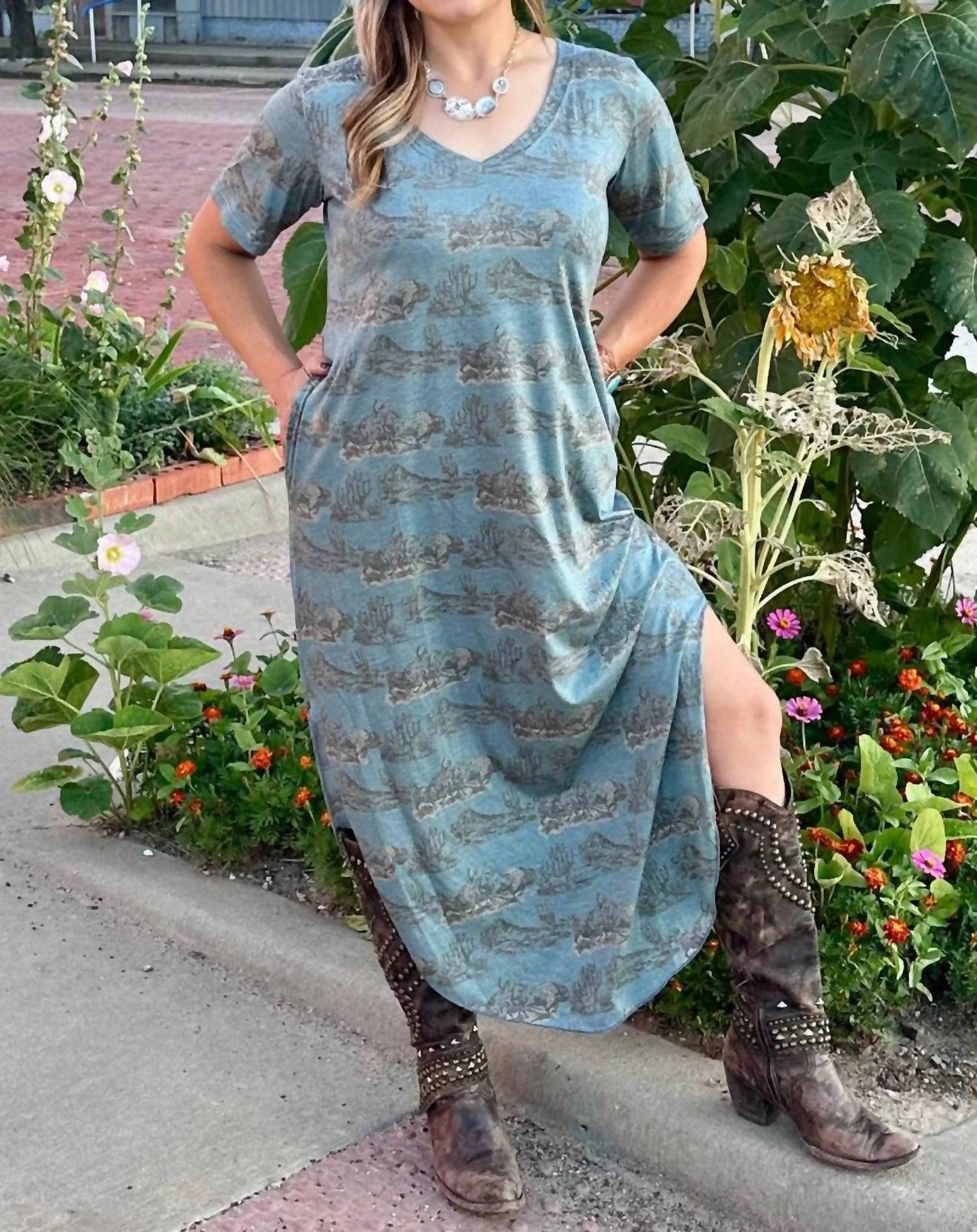 Sterling Kreek Buffalo Maxi Dress in blue - women's dress - alternate view