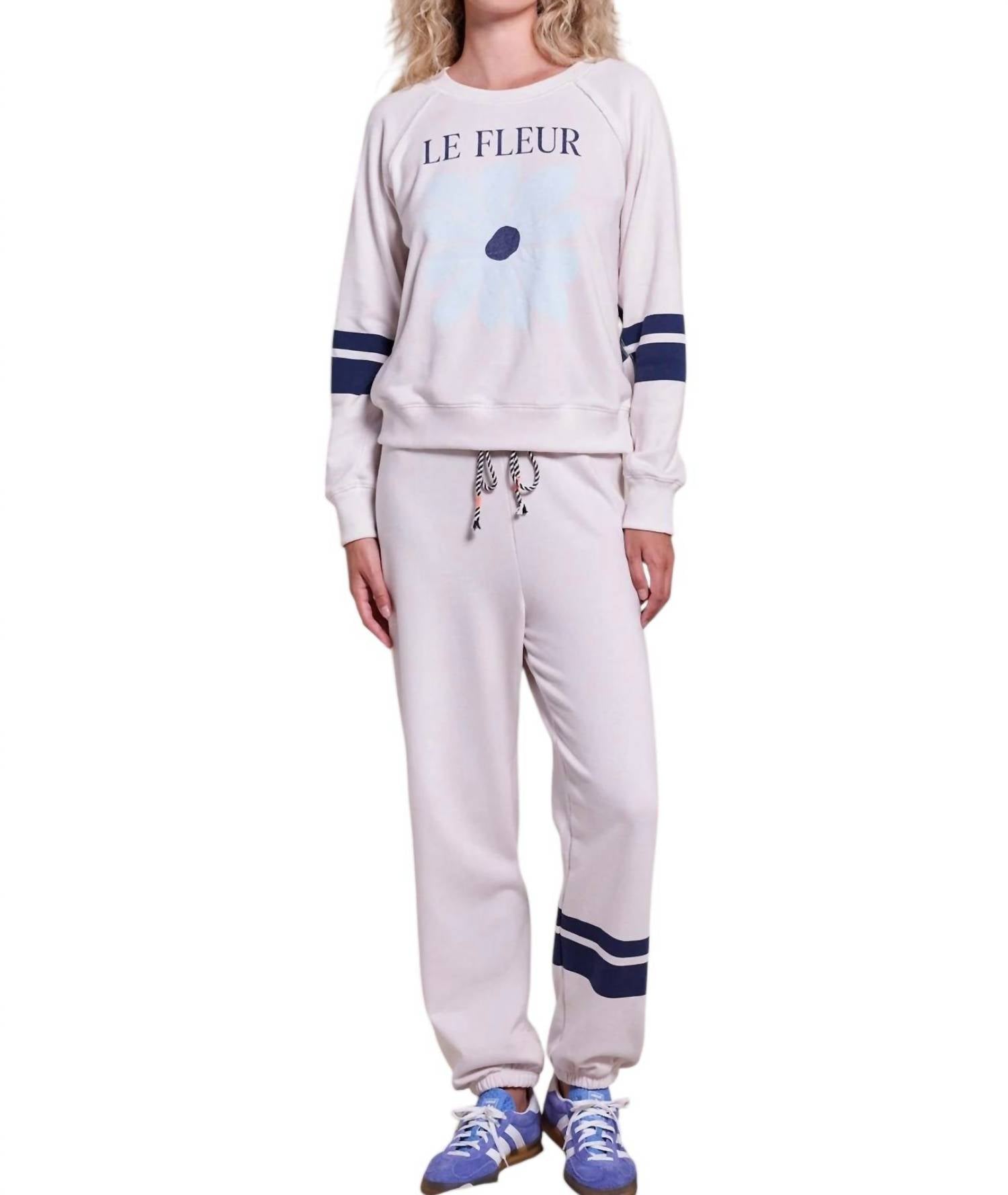 Sundry Double Stripe Sweatpant in oyster - women's pants - detail view