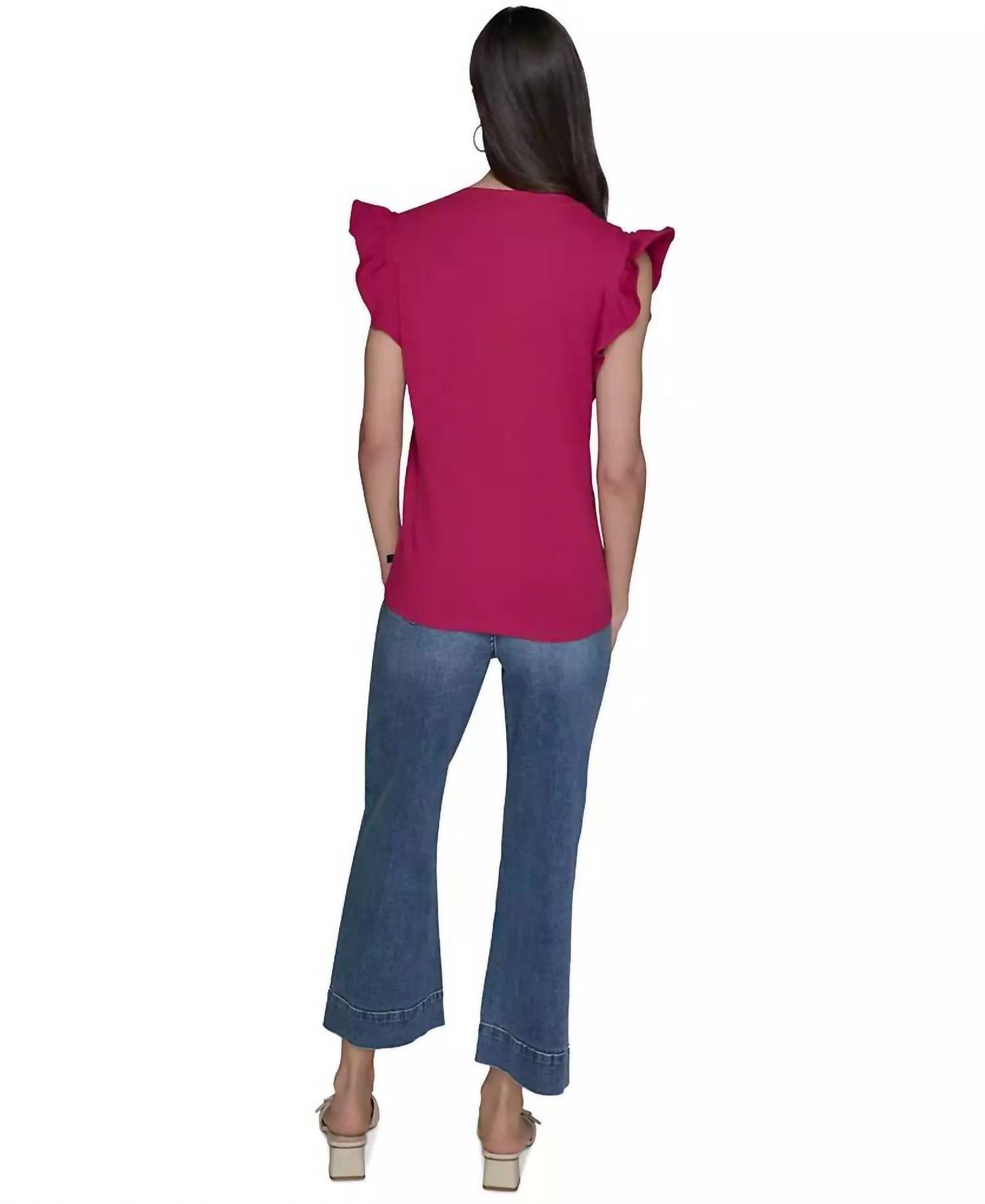 KARL LAGERFELD Studded Ruffle Knit Top in cerise - women's blouse - view 4