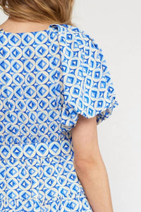 Entro - V-Neck Puff Sleeve Mini Dress