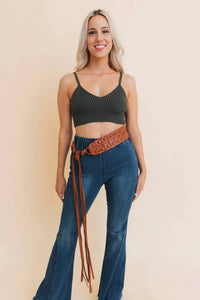 Leto - Women's Wide Woven Vegan Leather Belt