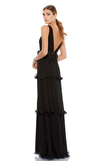 Ieena For Mac Duggal - Women's Plunge Neck Rosette Detail Pleated Gown
