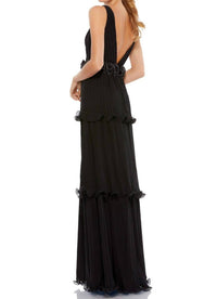 Ieena For Mac Duggal - Women's Plunge Neck Rosette Detail Pleated Gown
