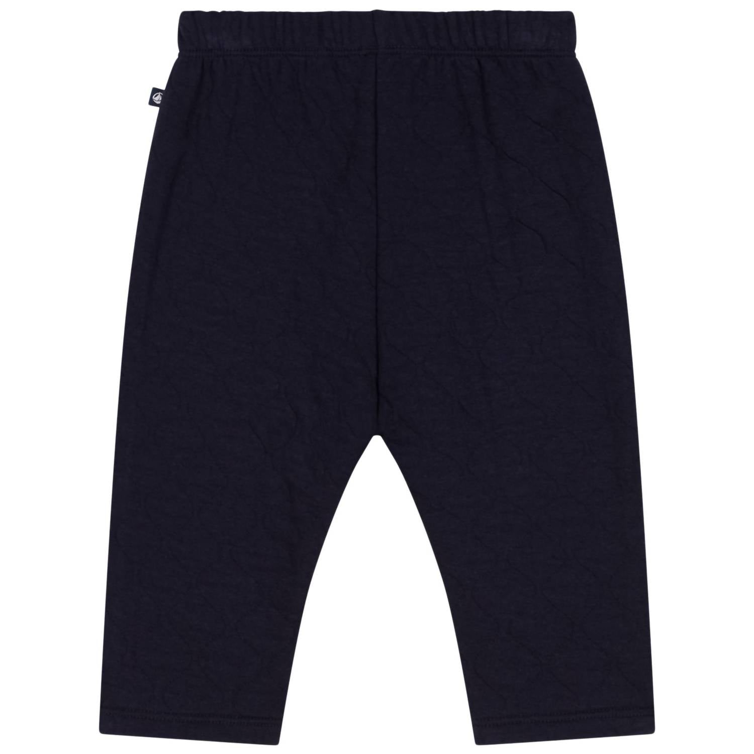 Petit Bateau Boy's Knitted Quilted Pants in navy - kids' joggers - detail view