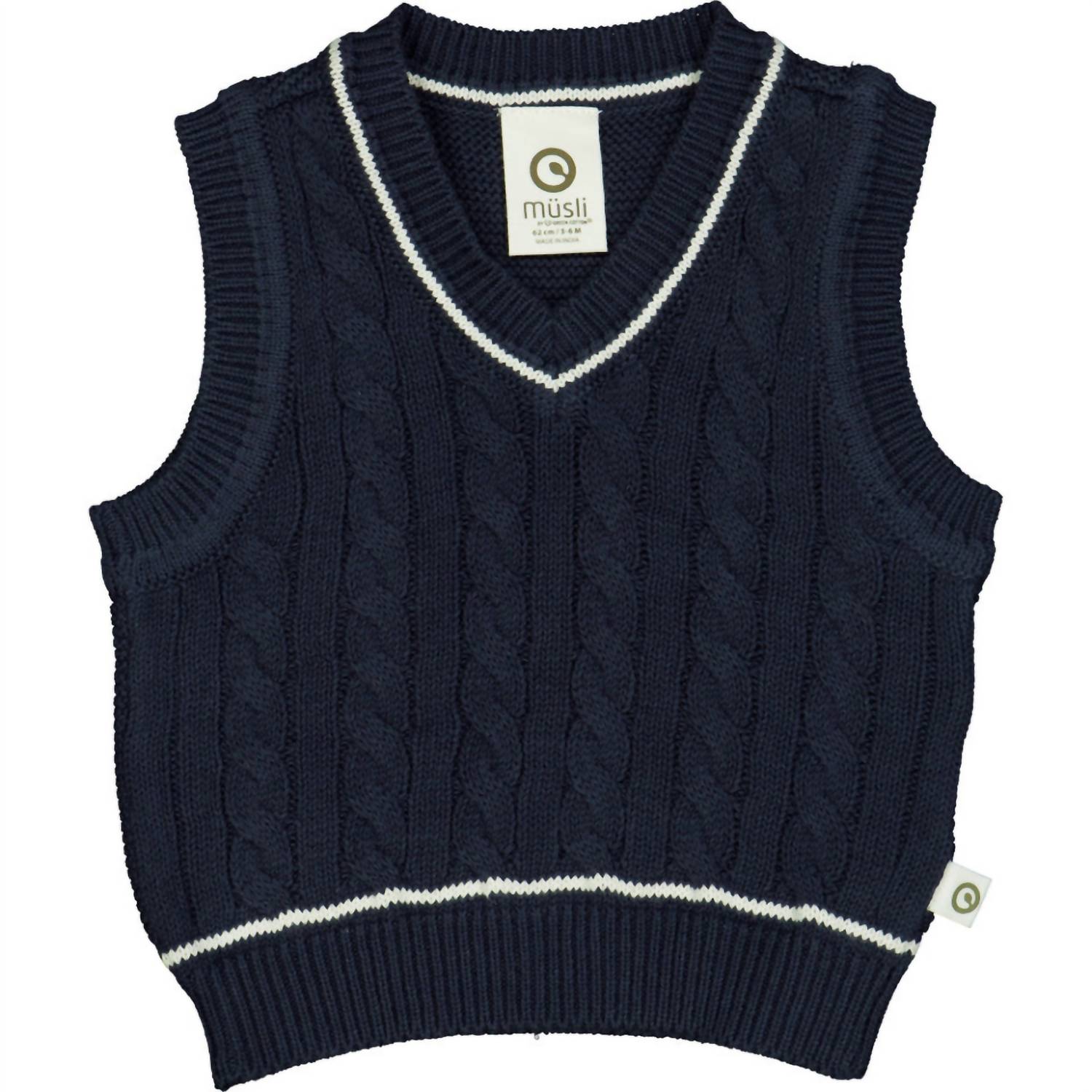 Muesli - Kid's Organic Cotton Cable Knit V-neck Vest