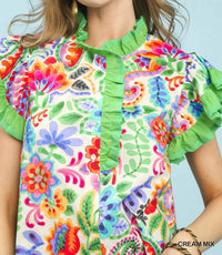 Umgee - Ruffle Trim Paisley Floral Top