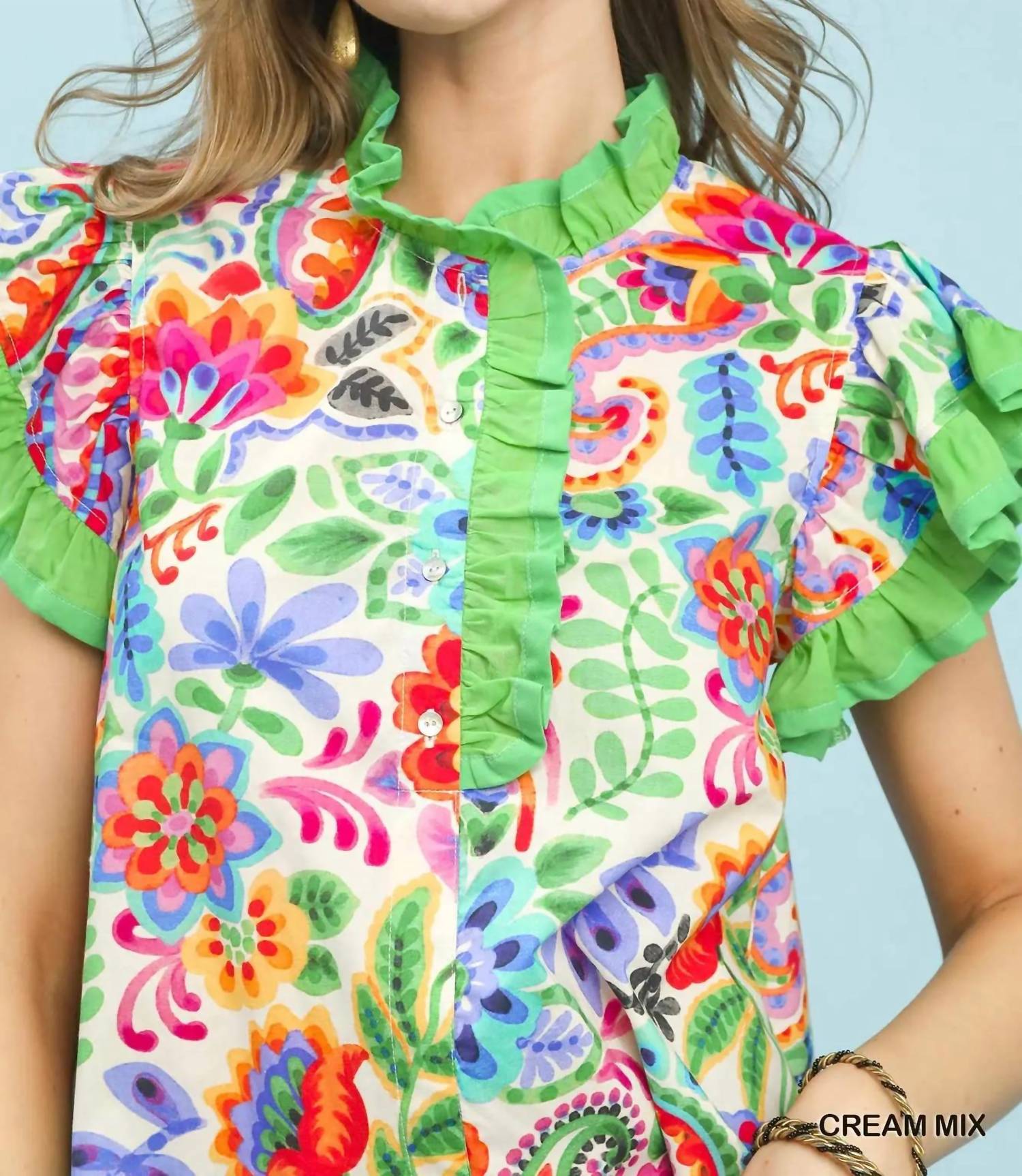 Umgee - Ruffle Trim Paisley Floral Top