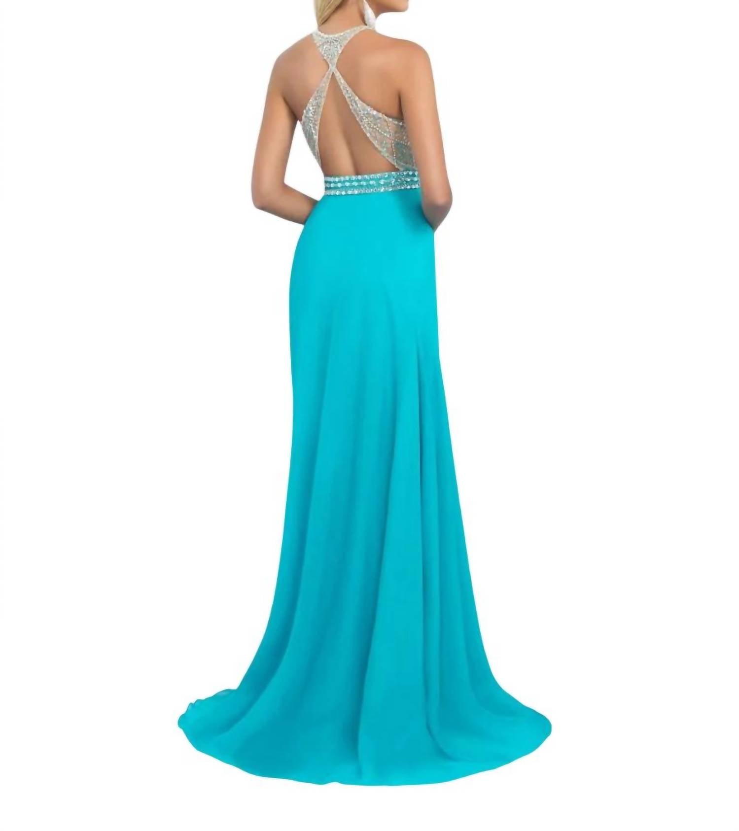 Blush Prom - Crystals Embellished Halter A-line Gown