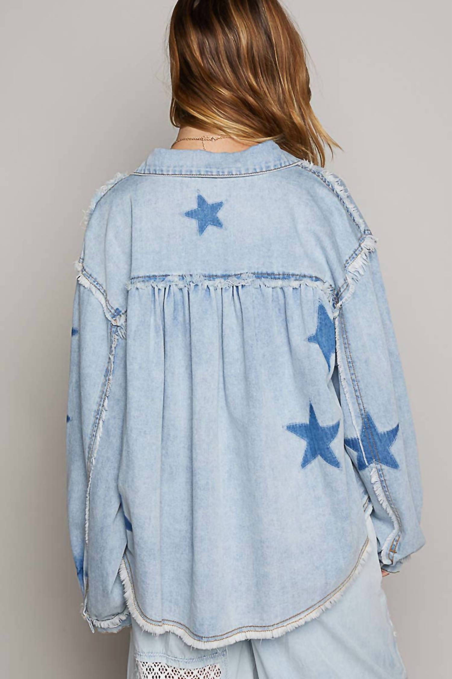 POL Star Jean Shacket in denim - women's jacket - alternate view