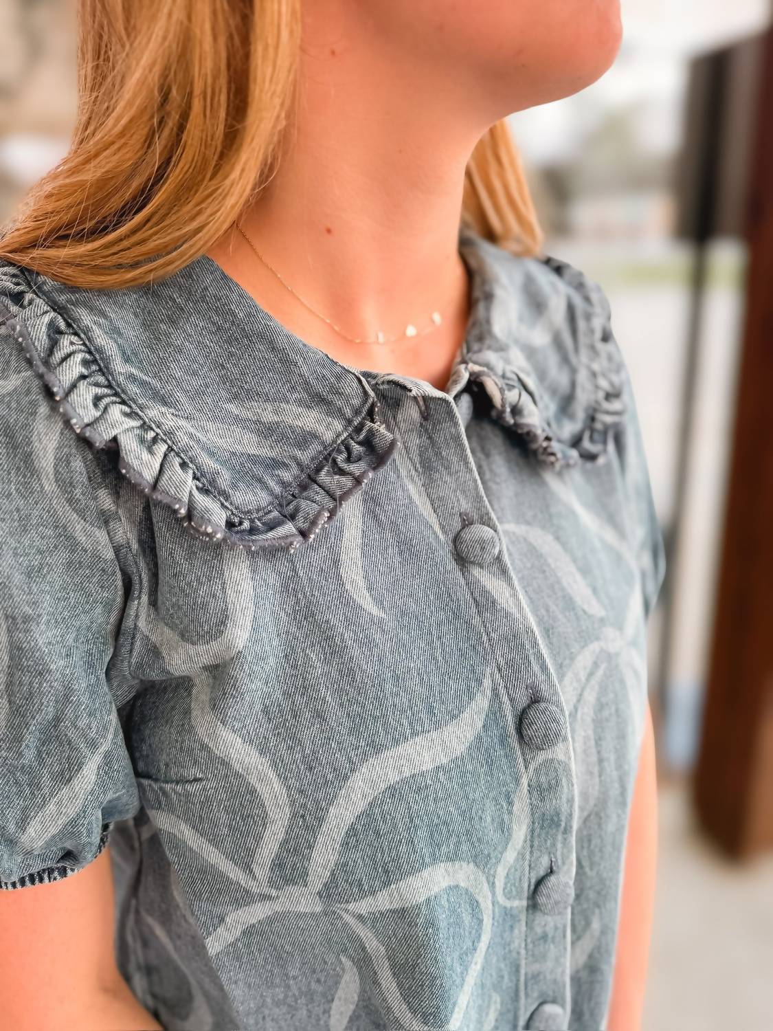 Blu Pepper - Corina Bow Pattern Denim Dress