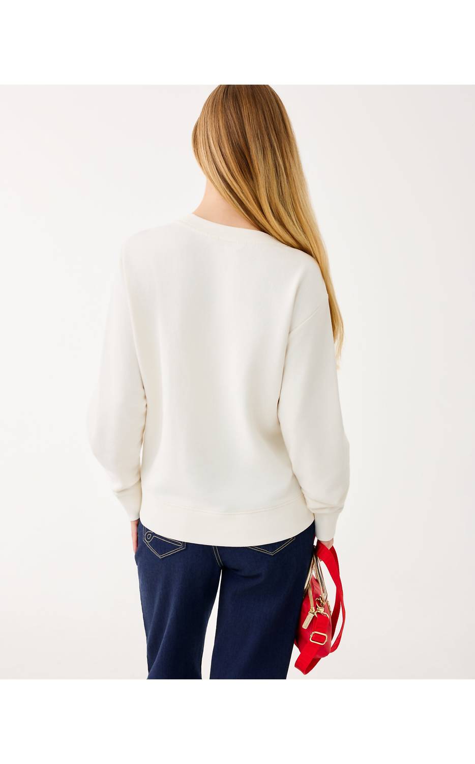 Lilly Pulitzer Ballad Cotton Sweatshirt in coconut festive frocks embellishment - women's top - alternate view