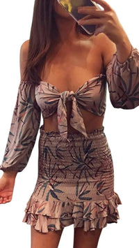 Olivaceous - Olivaceous Tie Front Off The Shoulder Crop Top