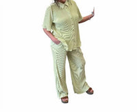 She + Sky - Plisse Button Down Top With Pants