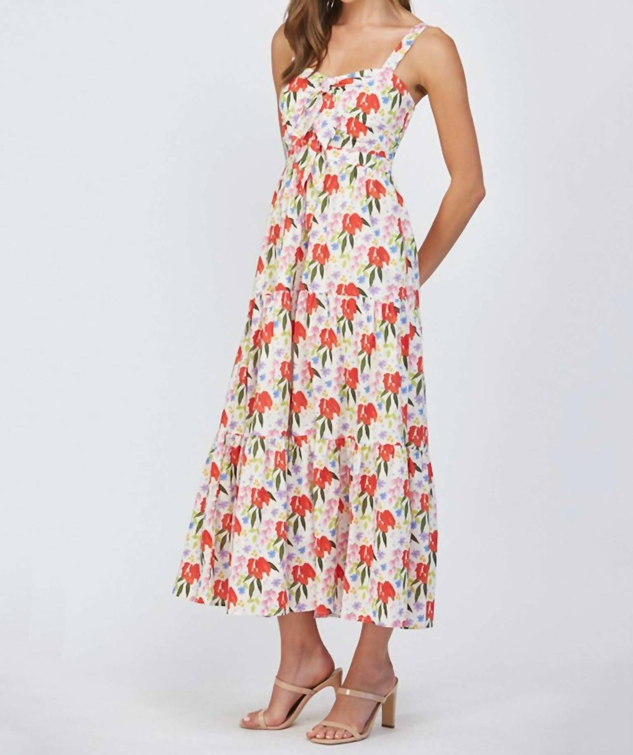 Fate Cut Out Tie Front Floral Maxi Dress in cream - women's dress - alternate view