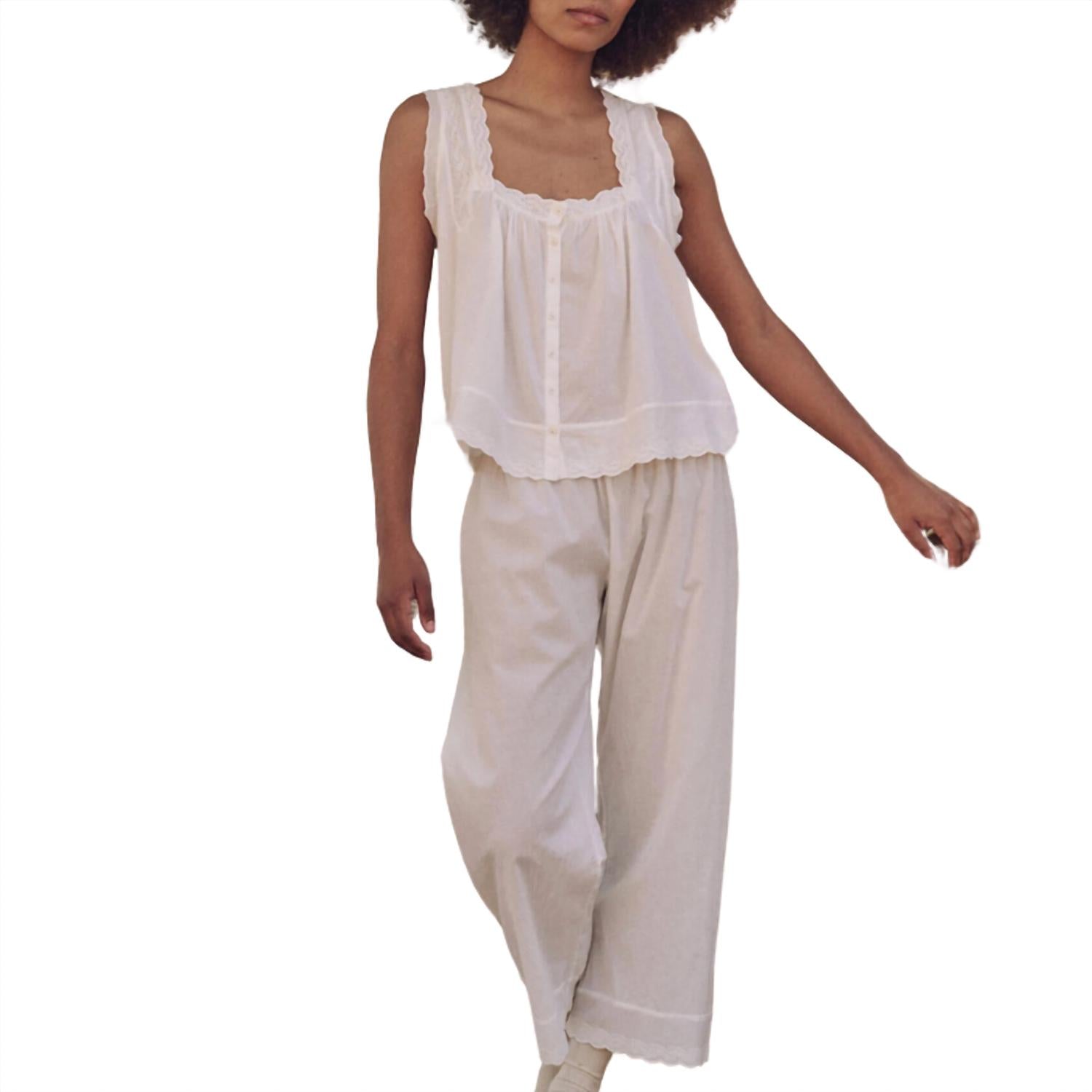THE GREAT. Women's The Eyelet Easy Sleep Pant in true white - women's pants - view 4
