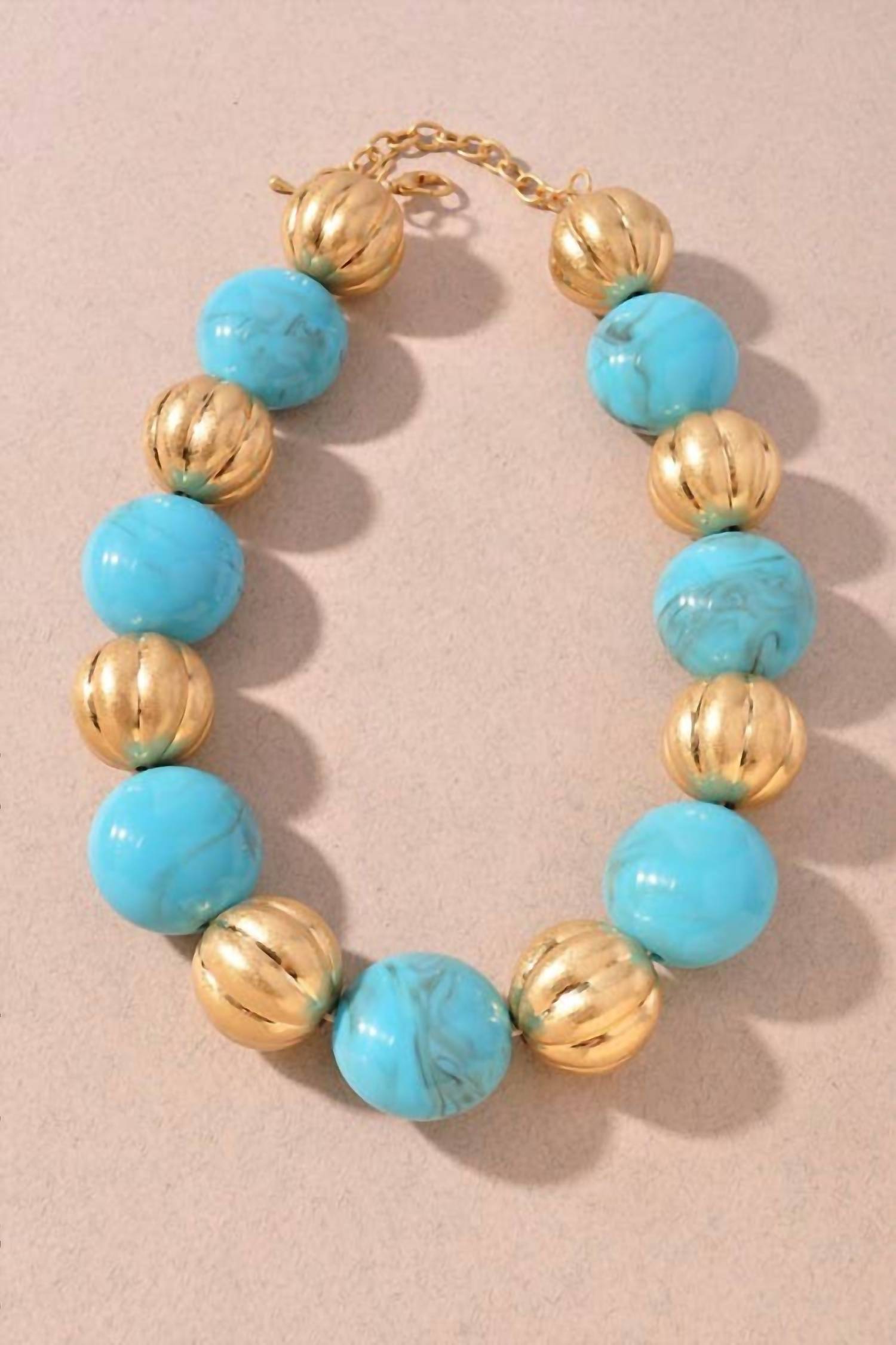 Merveille - Women's Stone Metal Bead Statement Necklace