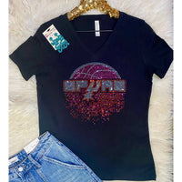 Crystallized by Sparkle Women's Spurs Basketball V-neck Tee Top in black - women's t-shirt