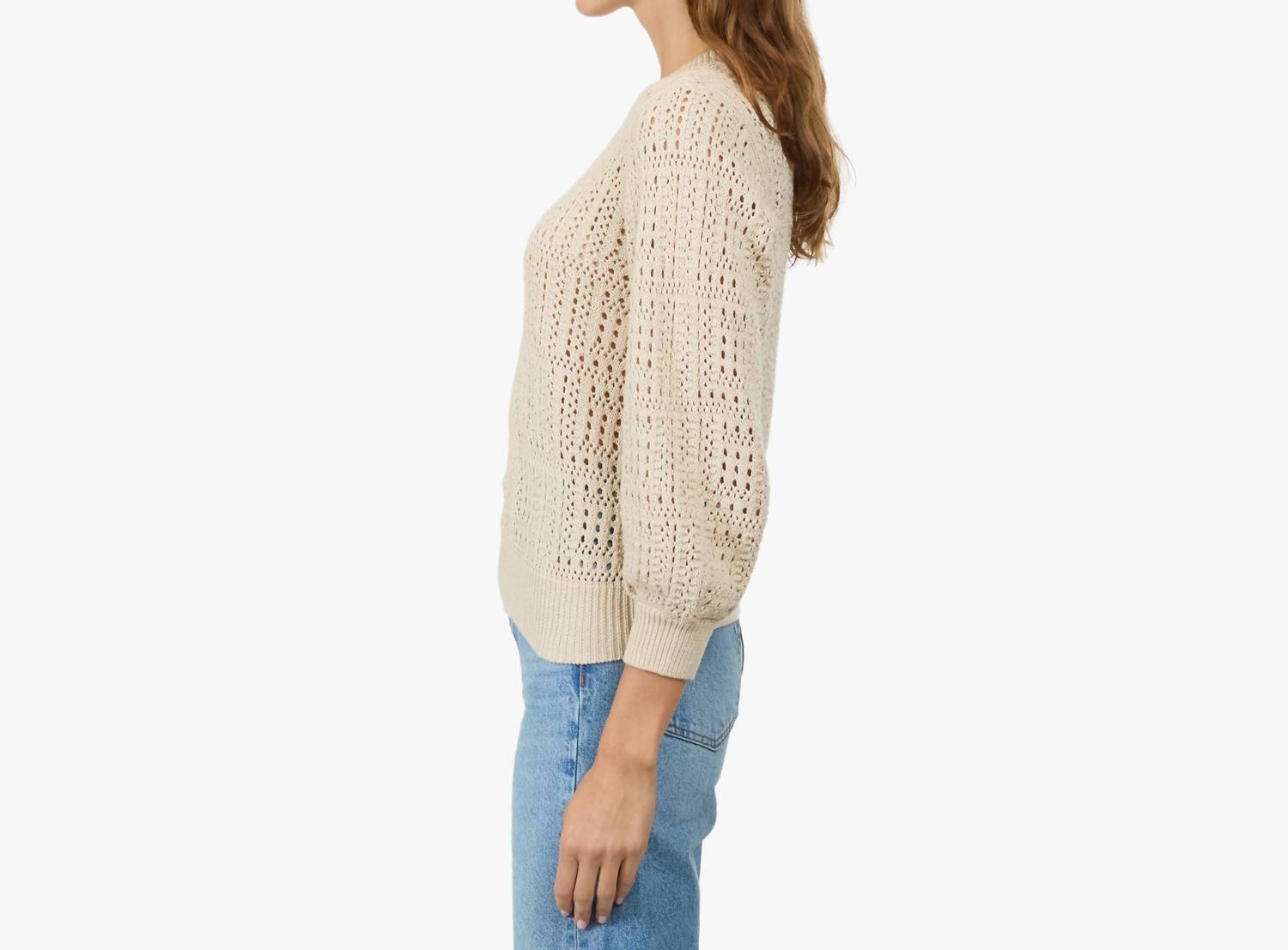 Autumn Cashmere - Puff Sleeve Tile Stitch Sweater