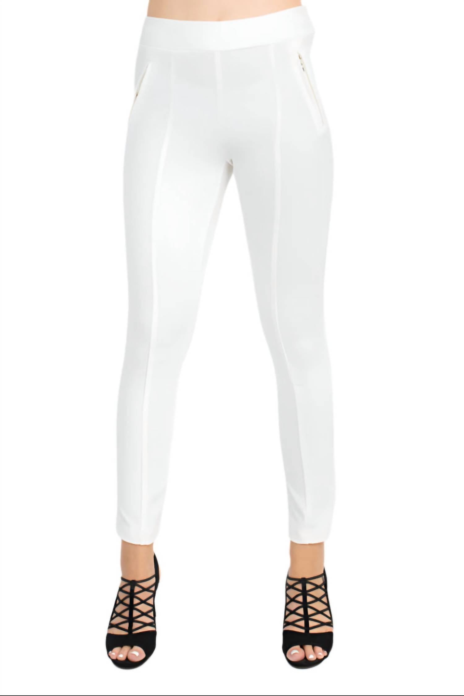 Soho - Mid Waist Pull-on Skinny Zipper Front Solid Crepe Pant