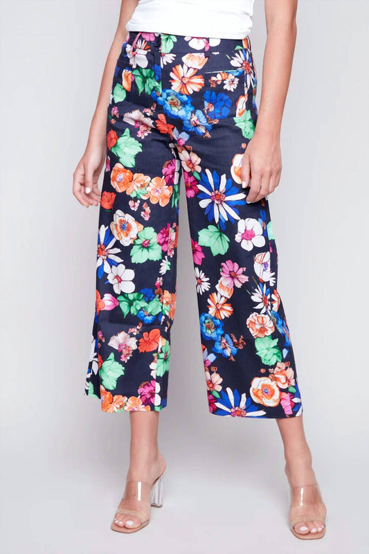 Charlie B - Printed Wide Leg Pant with Patch Pockets