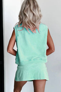 Shewin - Mineral Wash Cotton Tank Top Lined Split Skirt Set