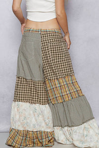 POL Printed Patchwork Textured Palazzo Bottom in olive green - women's pants - view 6